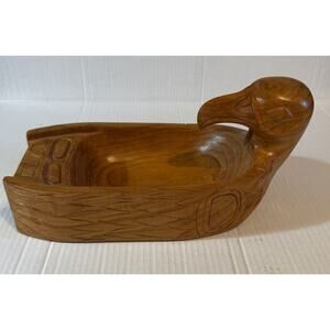 Tinglit Native American 2018 Carved Wood Bowl Animal Carvings Signed